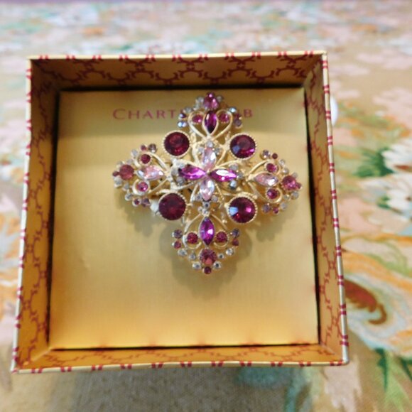 Charter Club - Pink, Purple & Fuchsia Gold Tone Brooch - New in the Box - Picture 2 of 3